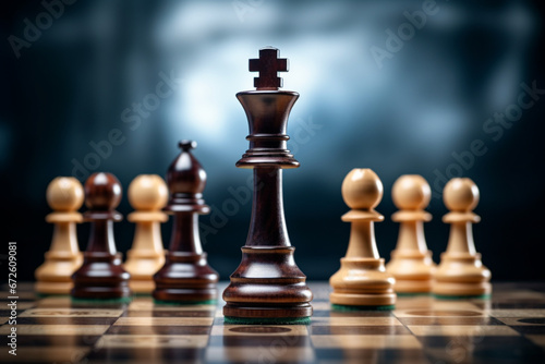 Chess pieces stand concepts of leadership or wining challenge strategy and battle fighting of business team player and risk management or human resource or strategic planning, aesthetic look