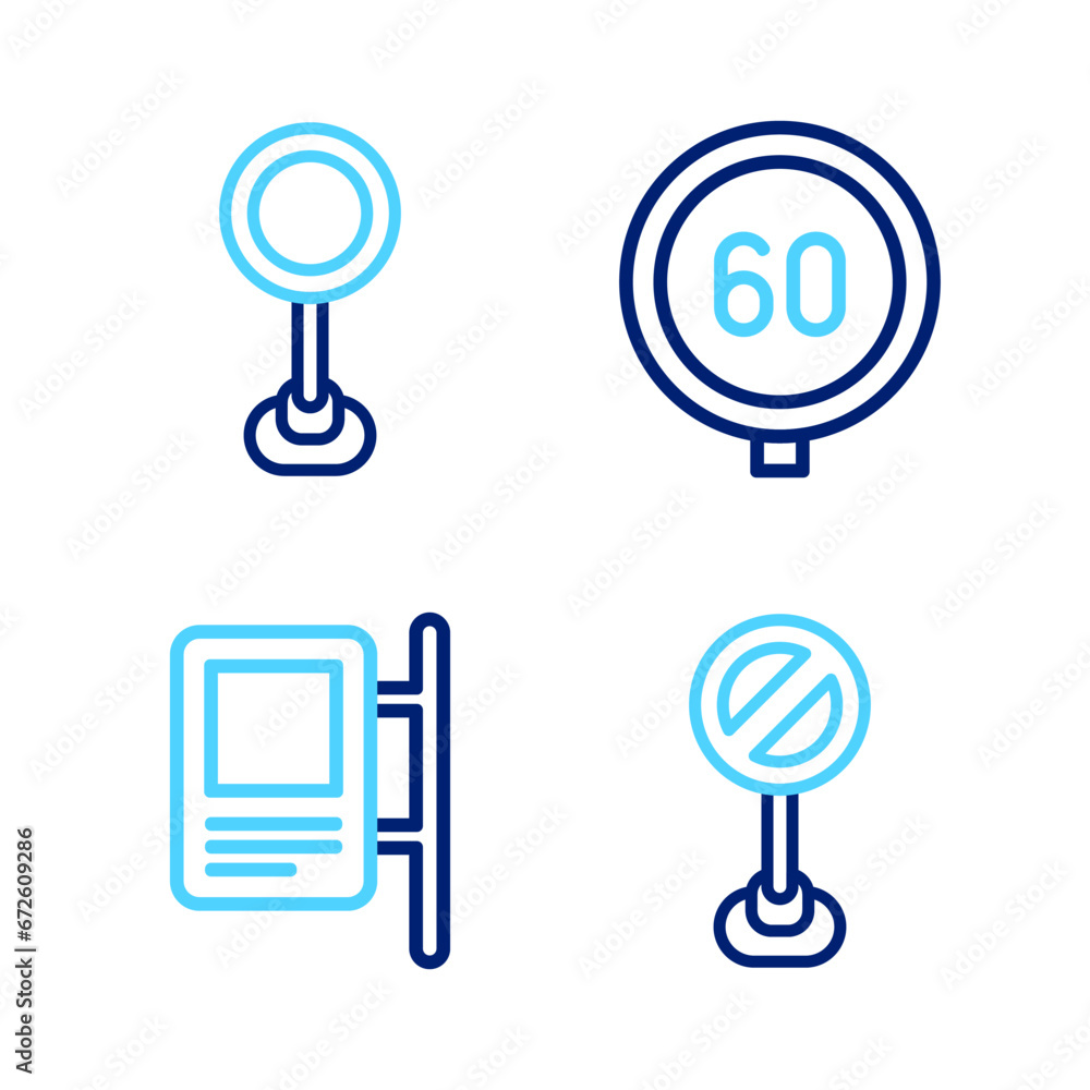 Set line Stop sign, Road traffic, Speed limit and icon. Vector Set line Stop sign, Road traffic, Speed limit and icon. Vector