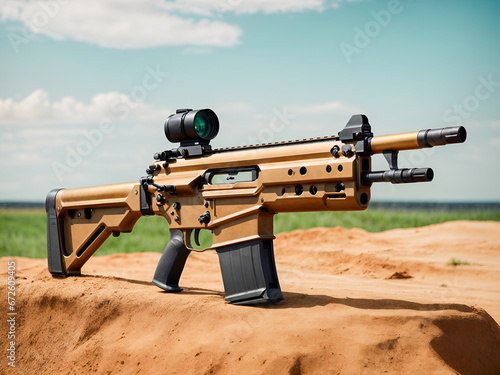 Modern automatic rifle in bronze color
