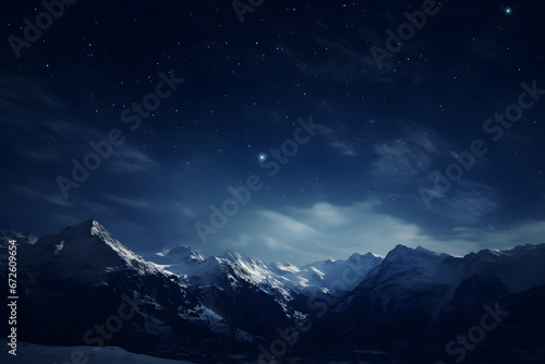 cloudy sky over mountains - Celestial beauty in the Rockies in moonlit serenity © AgungRikhi