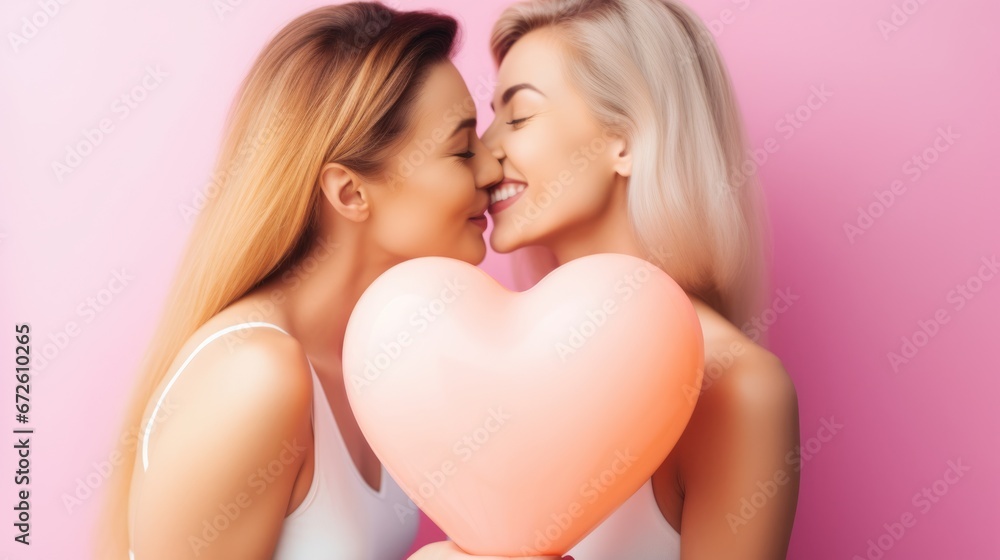 Valentine's Day Romance: Joyful Couple with Balloons Valentine's Day Romance: Joyful Couple with Balloons