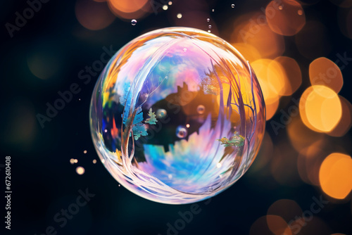 Close up of beautiful soap bubble, aesthetic look