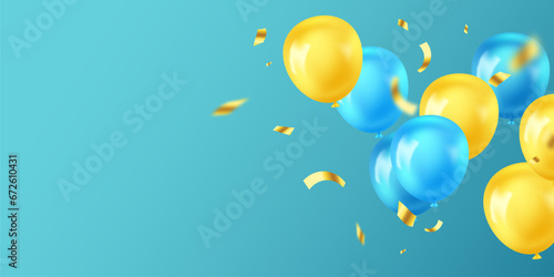 Celebration background with beautifully arranged blue balloons. 3DVector illustration design