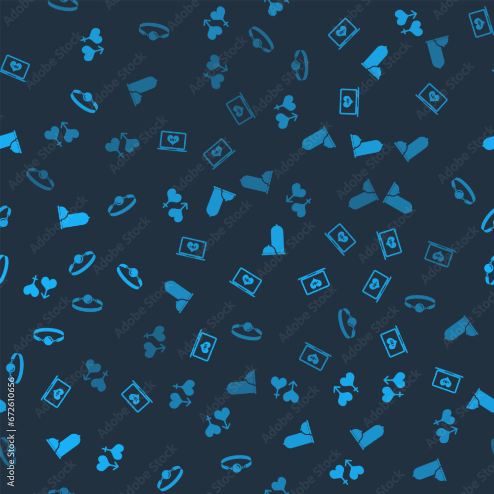 Set Male and female heart, Laptop with 18 plus content, Condoms safe sex and Silicone ball gag on seamless pattern. Vector Set Male and female heart, Laptop with 18 plus content, Condoms safe sex and Silicone ball gag on seamless pattern. Vector