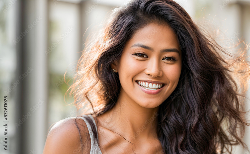 a closeup photo portrait of a beautiful young asian indian model woman smiling with clean teeth a closeup photo portrait of a beautiful young asian indian model woman smiling with clean teeth