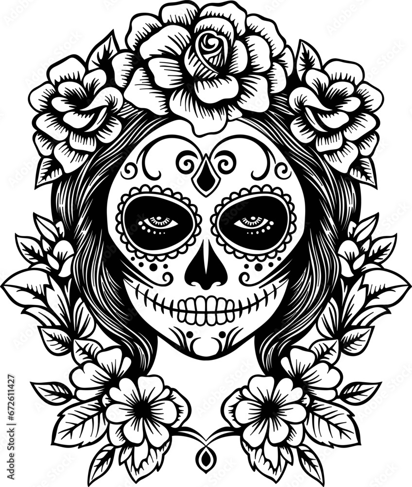 Day of dead girl black and white Day of dead girl black and white