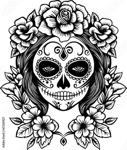Day of dead girl black and white