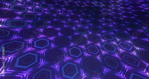 Abstract purple background pattern of hexagons glowing futuristic digital energy magical bright
