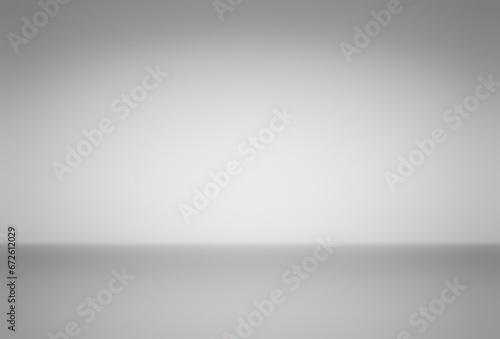 Light grey empty room plain symmetrical background 3d. Gray defocused distanse empty floor and wall smooth texture.
