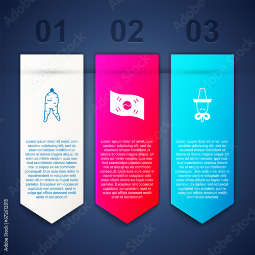 Set Ginseng root, South Korea flag and Korean hat. Business infographic template. Vector