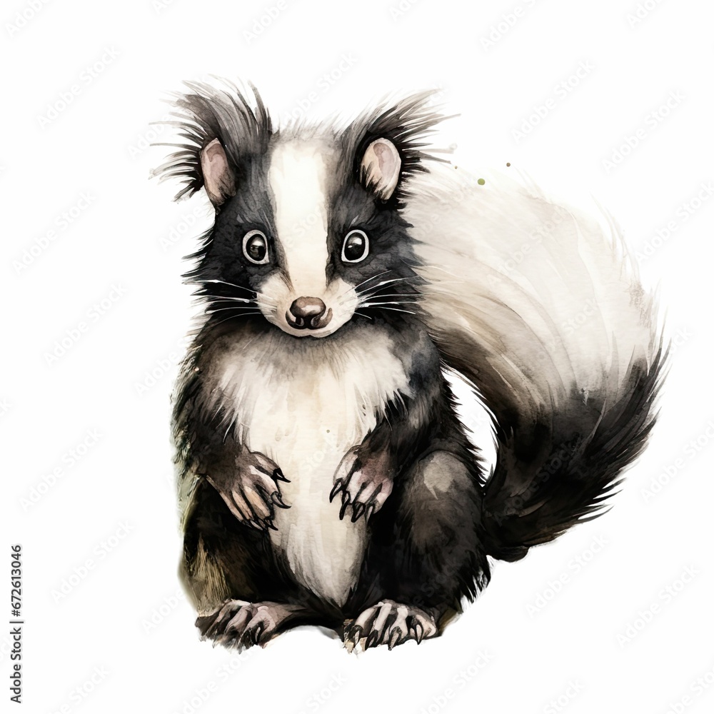 AI generated illustration of a black and white skunk on a white background AI generated illustration of a black and white skunk on a white background