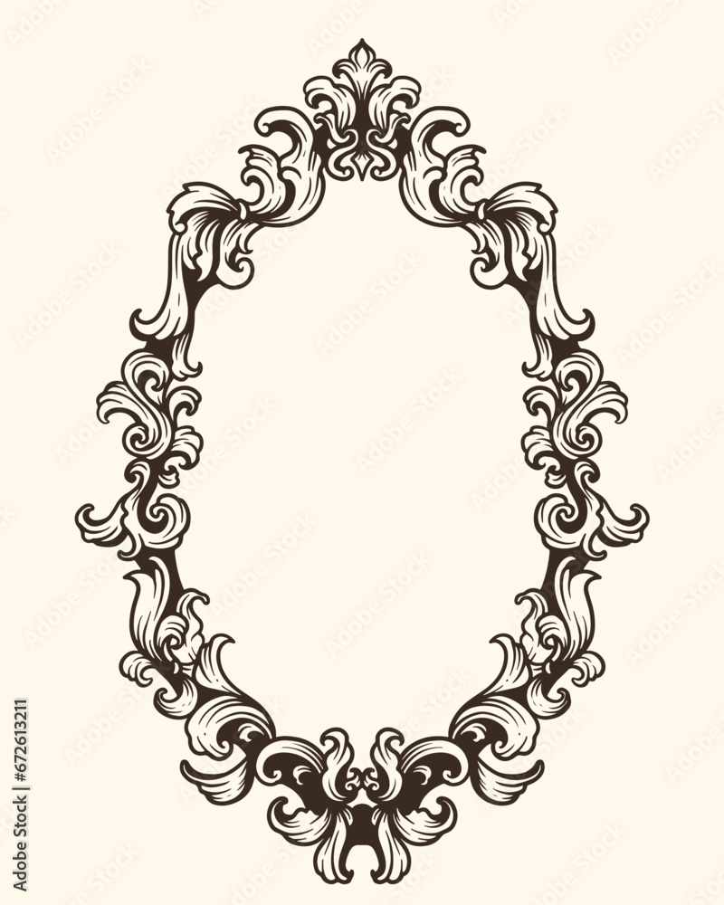 A black and white oval frame with a floral design A black and white oval frame with a floral design