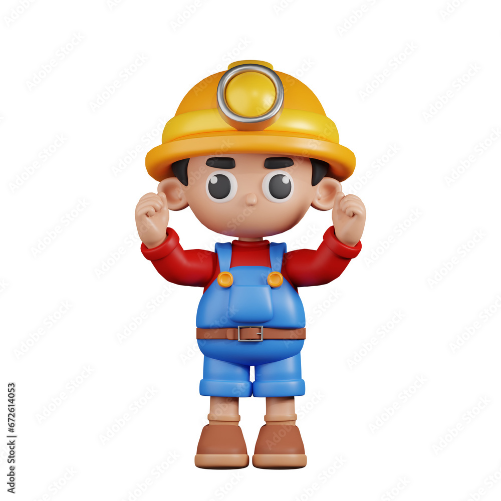 3d Character Miner Excited Pose. 3d render isolated on transparent backdrop. 3d Character Miner Excited Pose. 3d render isolated on transparent backdrop.