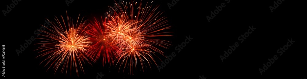 New year's eve colorful fireworsk over a black background. New Year celebration, Abstract holiday background , banner wallpaper, copy space for text
