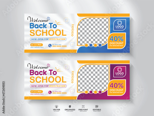 School education social media cover page layout & kids school admission web banner template design set. Admission web banner post or social media banner design.
