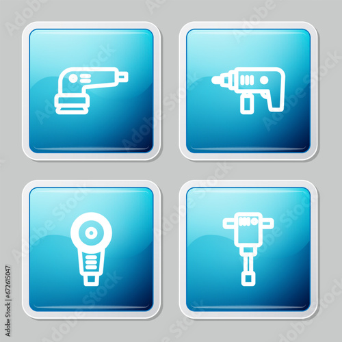 Set line Electric sander, drill machine, Angle grinder and Construction jackhammer icon. Vector
