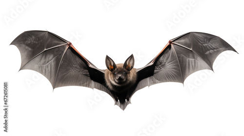 Black Bat with stretched wings, flying on transparent png. Ai generative.