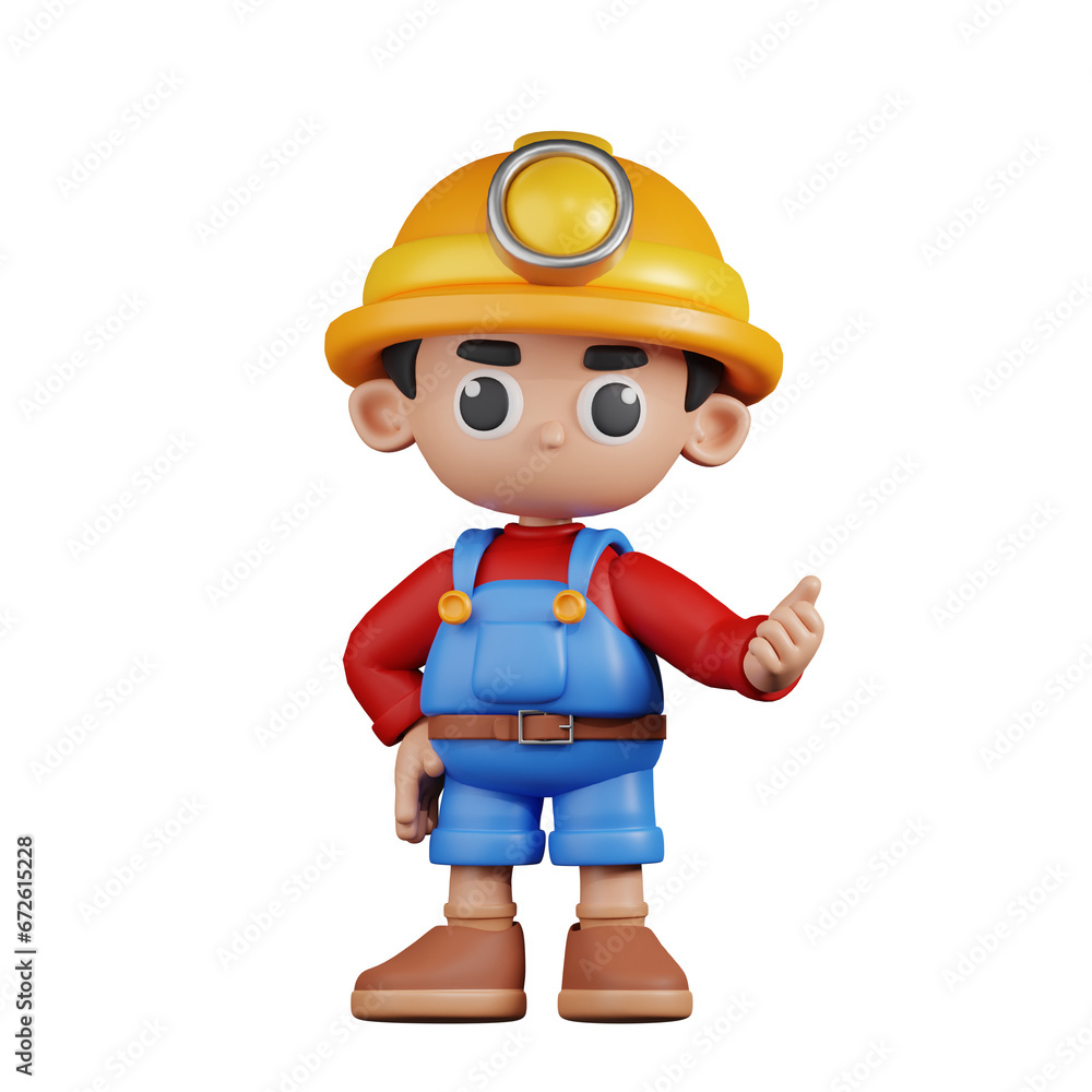 3d Character Miner Pointing Next Pose. 3d render isolated on transparent backdrop. 3d Character Miner Pointing Next Pose. 3d render isolated on transparent backdrop.