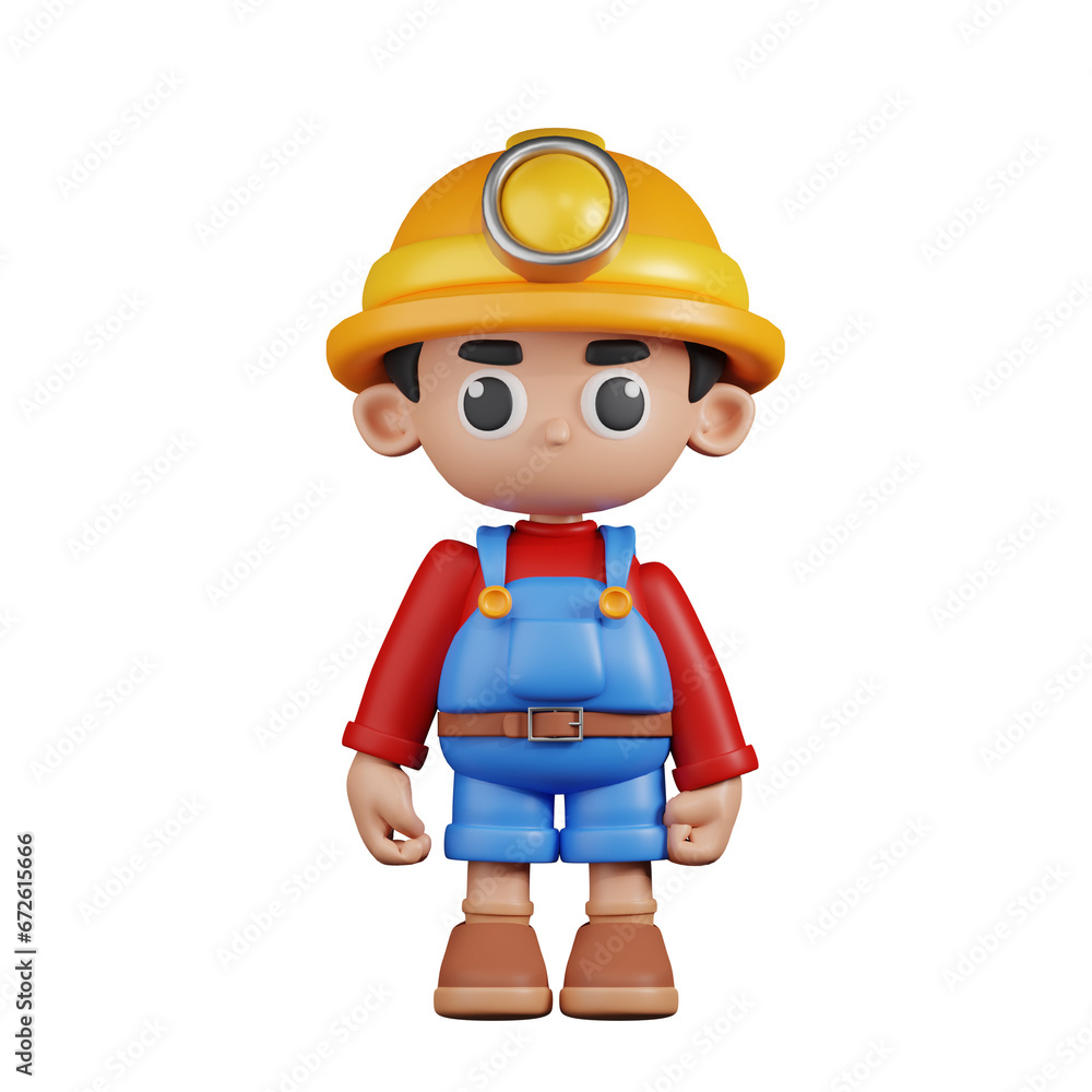 3d Character Miner Standing Pose. 3d render isolated on transparent backdrop. 3d Character Miner Standing Pose. 3d render isolated on transparent backdrop.