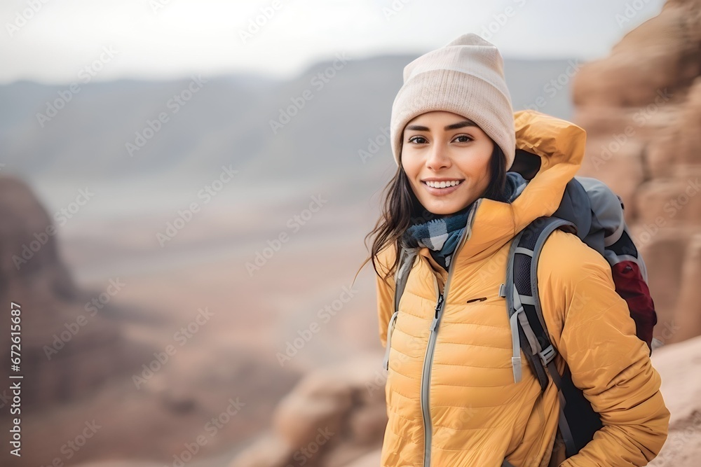 Young South Asian woman in sportswear hiking Young South Asian woman in sportswear hiking