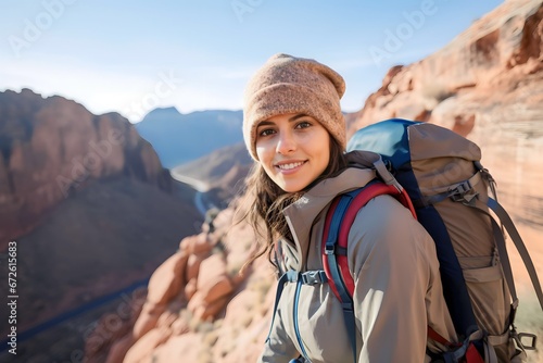 Young South Asian woman in sportswear hiking