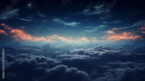 over clouds at night, starry sky