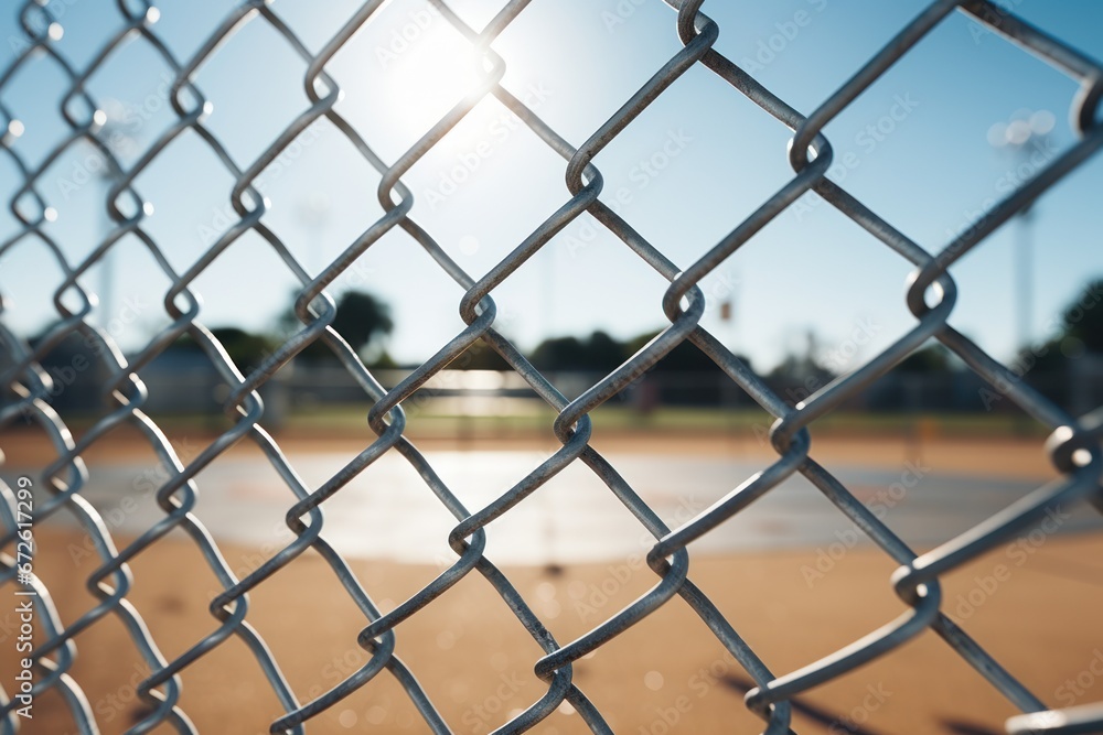 Chainlink wire mesh fence in front of the garden and lawn