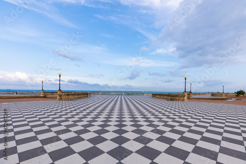 Livorno, Italy. Famous Mascagni Terrace - Terrazza Mascagni - with chess geometry pattern pavement photo