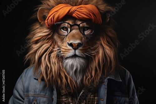 Lion head man wearing glasses
