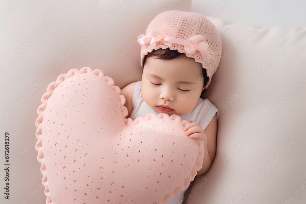 Newborn baby girl is sleeping in bed Newborn baby girl is sleeping in bed