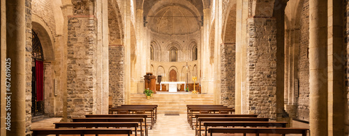 Ventimiglia - Italy - Interior of Romanic catholic cathedral with altar