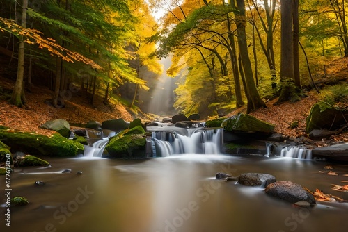 waterfall in autumn forest