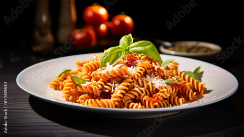 Fusilli with tomatoed sauce and parmesan