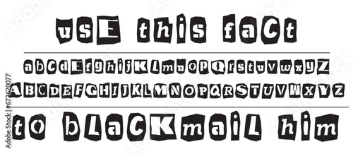 Ransom halftone collage style letters numbers and punctuation marks cut from newspapers and magazines. Vintage ABC collection. Black and white alphabet Typography vector illustration