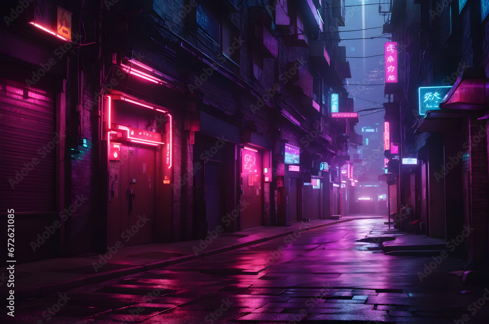 cyberpunk city with color full light town in evening