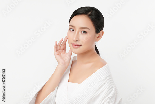 Beautiful young asian woman with clean fresh skin on white background, Face care, Facial treatment, Cosmetology, beauty and spa, Asian women portrait.