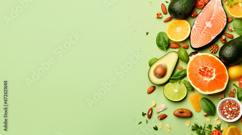 KETO DIET  ABSTRACT BACKGROUND  TABLE TOP VIEW  HORIZONTAL IMAGE. legal AI