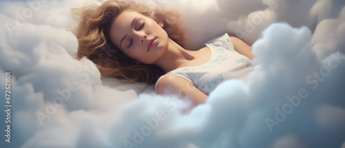 woman sleeping on a cloud recreation and relaxation concept  photo