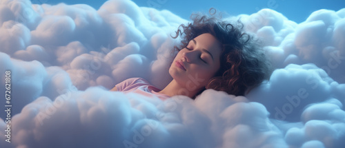 woman sleeping on a cloud recreation and relaxation concept 