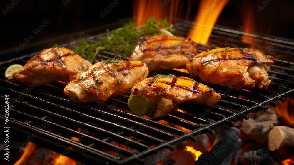 AI generated illustration of  freshly grilled chicken served with herbs