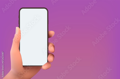 Holding phone hand mockup on a background. Editable smartphone template. Touching screen Vector illustration