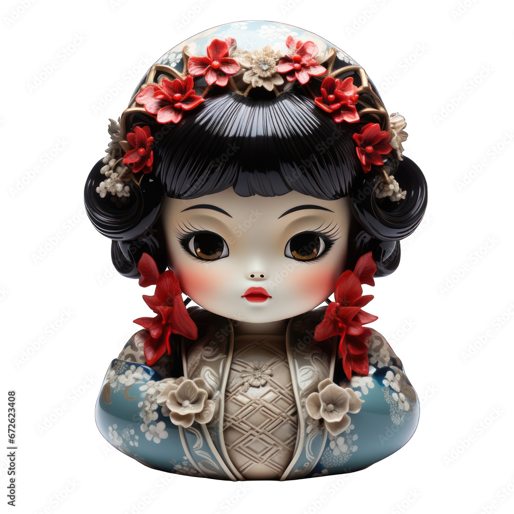 Eerie Japanese Doll Isolated on Transparent or White Background, PNG Eerie Japanese Doll Isolated on Transparent or White Background, PNG