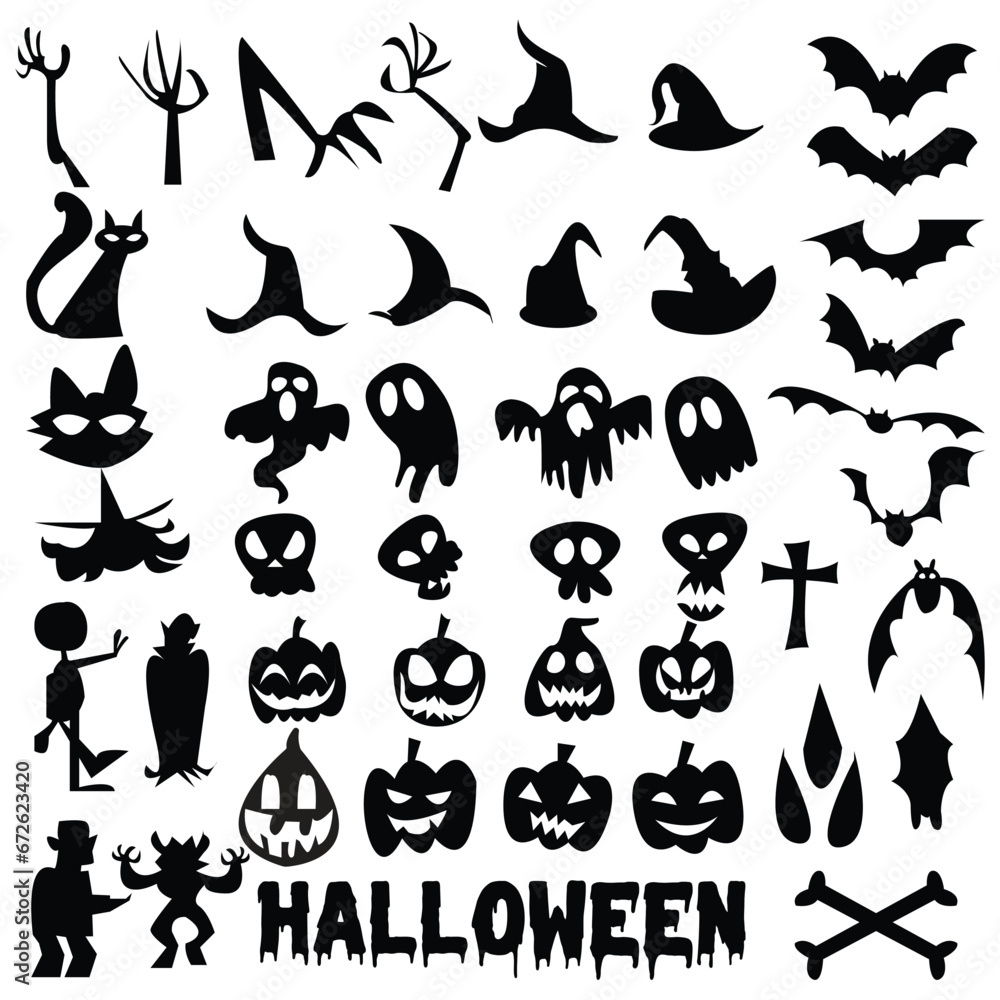 Fototapeta premium set of silhouettes of Halloween . Vector illustration design