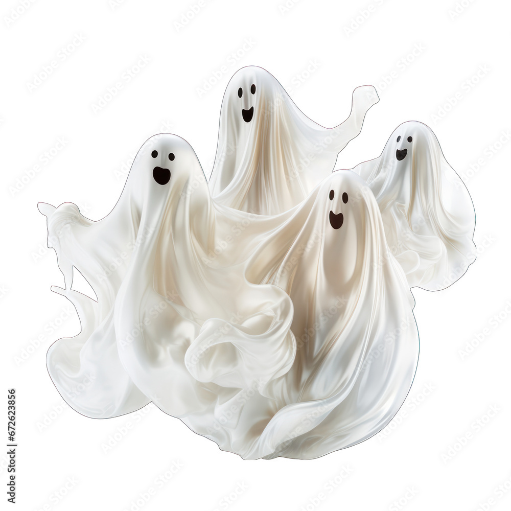 Family of Ghosts Floating Happily Together Isolated on Transparent or White Background, PNG Family of Ghosts Floating Happily Together Isolated on Transparent or White Background, PNG