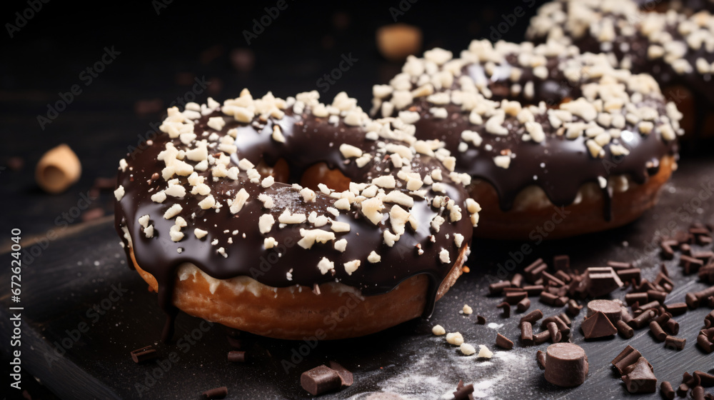 Vegan doughnuts with a cocoa and coconut glaze.