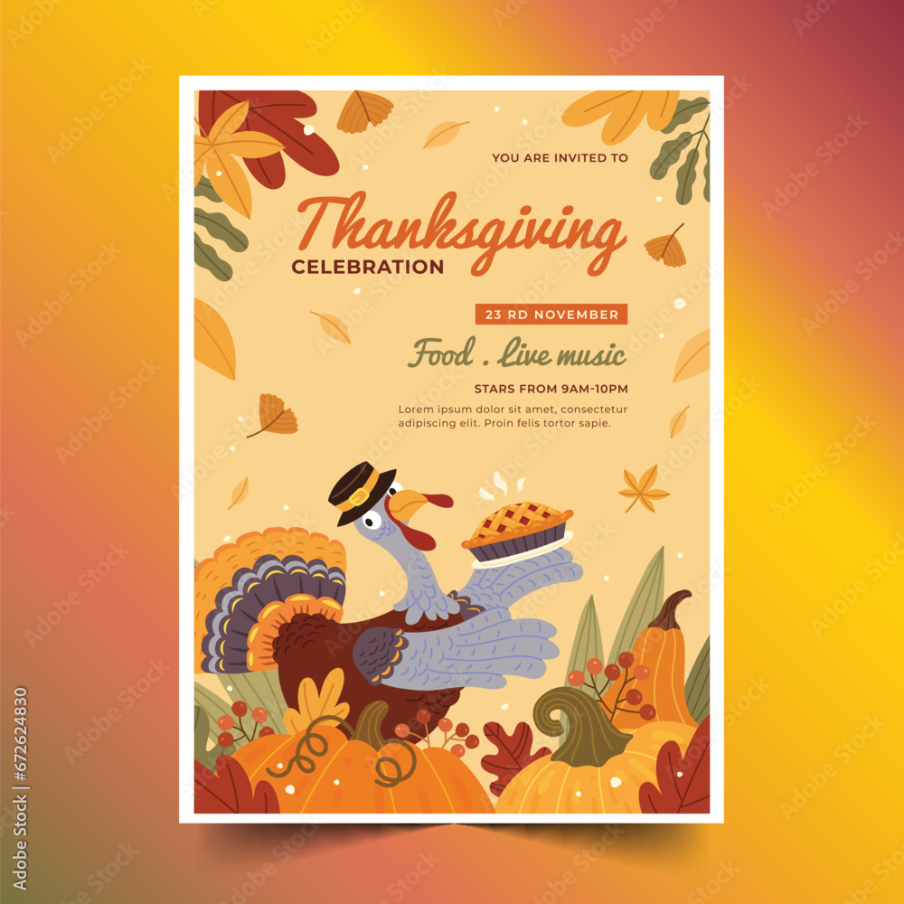 hand drawn thanksgiving flyer invitation design vector illustration