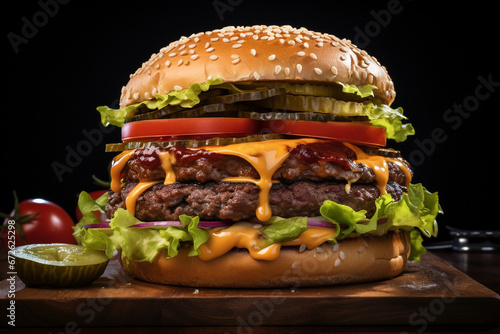 Hamburger in black background