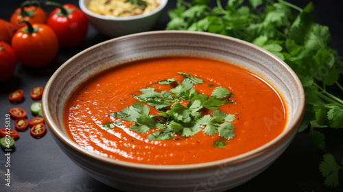 Vegan Tomato Soup with Chilli and Parsley.