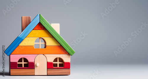 Colorful wooden house with roof.  © Vika art