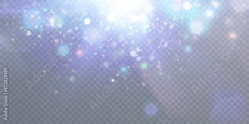 Bright Christmas glitter background design. Bokeh light effect of an explosion of flickering particles. Bright light dust png vector